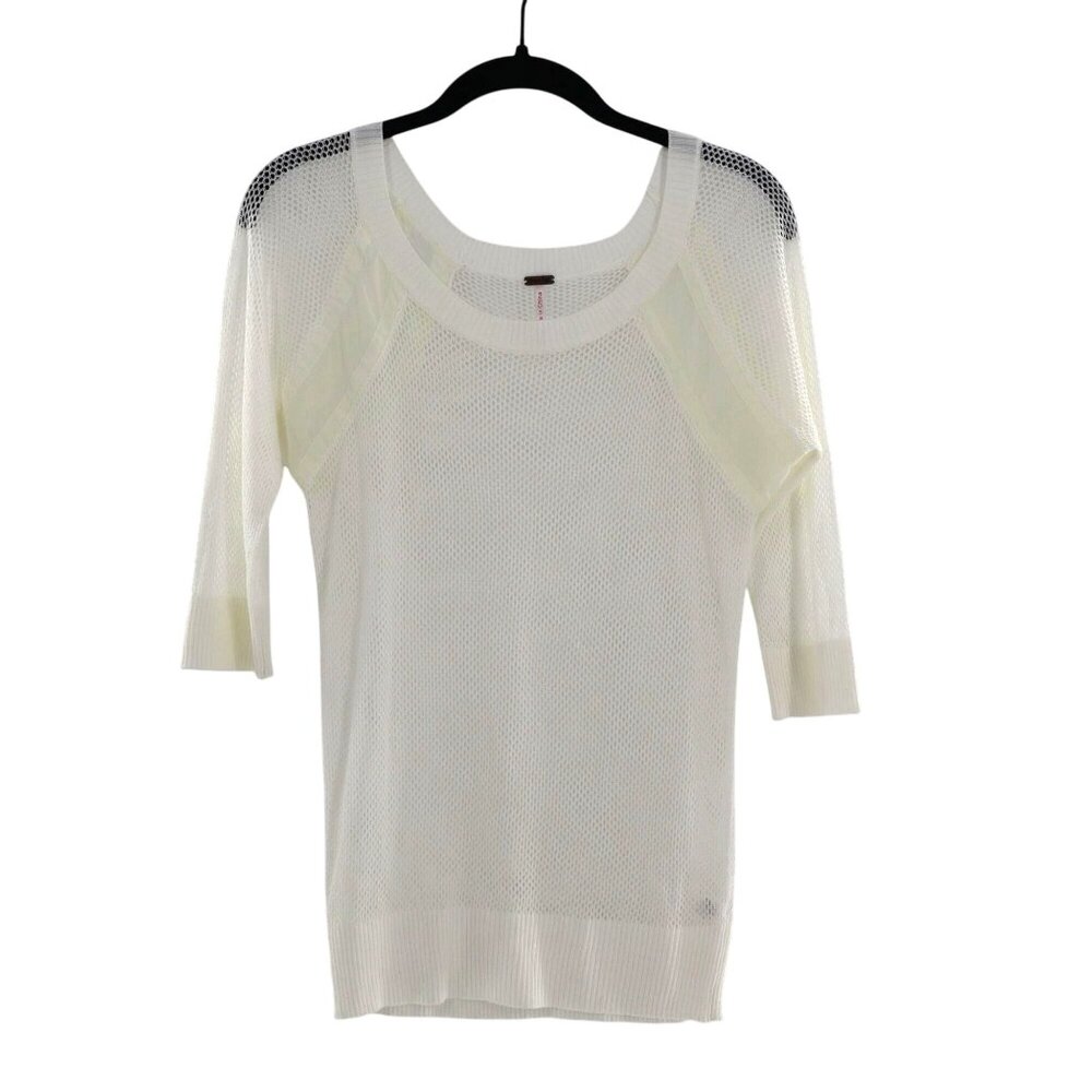 Poof Sheer Mesh Open-Knit Top Womens S Cream Vacay‎ Fishnet Pastel Goth Casual